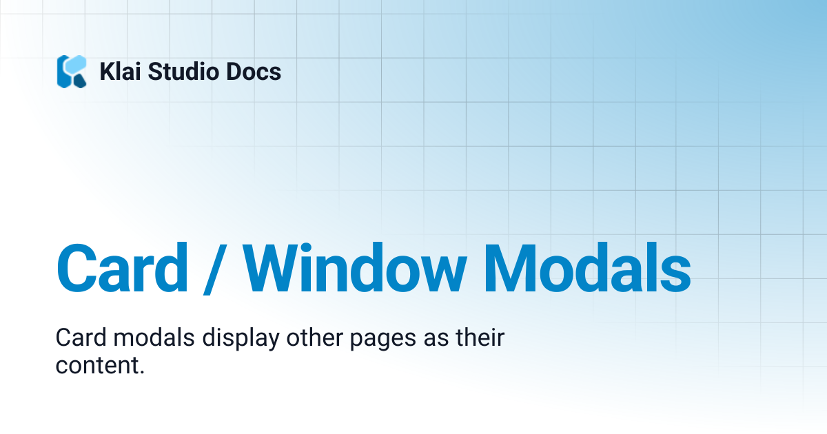 Card / Window Modals | Klai Studio Docs
