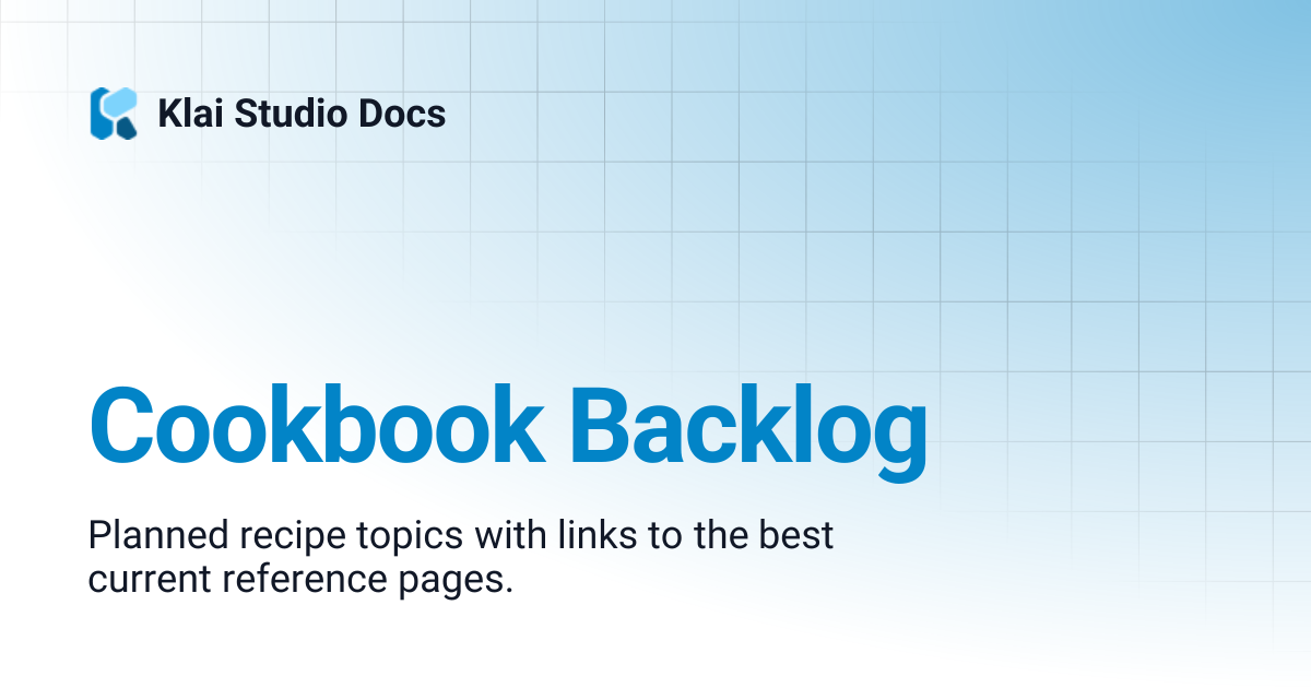 Cookbook Backlog | Klai Studio Docs